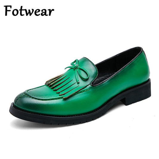 Tassel Wedding Dress Shoes Men Big Size Party Mens Oxfords Slip On Leather Loafers Fashion Bow Formal Shoes Office Casual Shoes